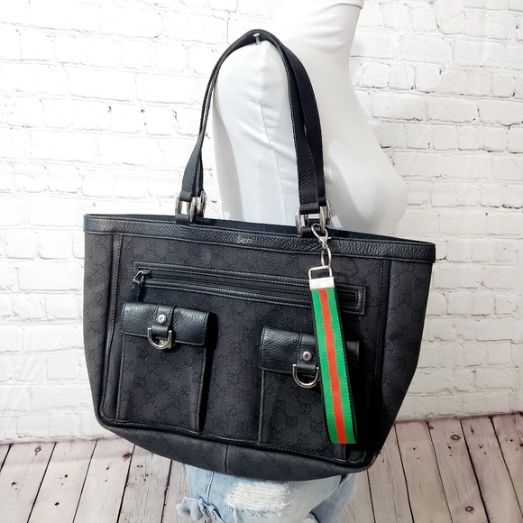 GUCCI auth Abbey GG Canvas black charcoal tote